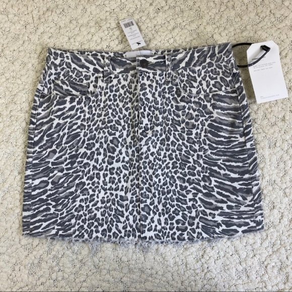 NWT Current/Elliott Leopard Denim Mini Skirt, 30 - Picture 2 of 5